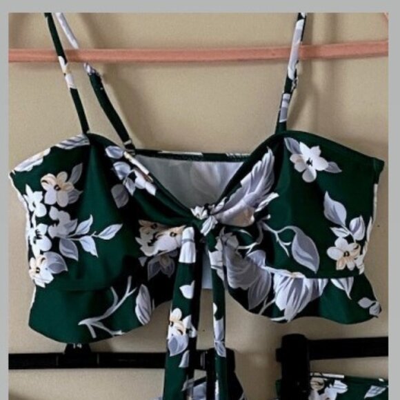 3-Piece Green Floral Swim Set - Picture 3 of 5